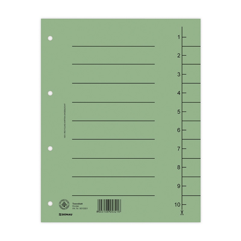 Separatoare carton manila 250g/mp, 300 x 240mm, 100/set, Donau - verde