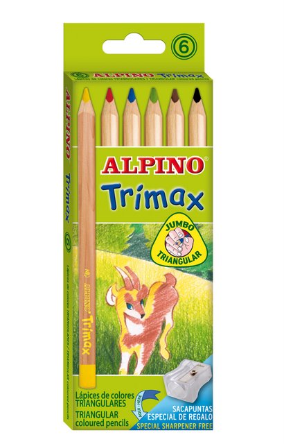 Creioane colorate triunghiulare, cutie carton,  6 culori/set, ALPINO Trimax Jumbo