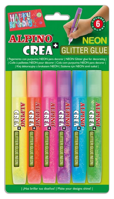 Lipici Glitter Neon, 6 buc/blister, Alpino Crea