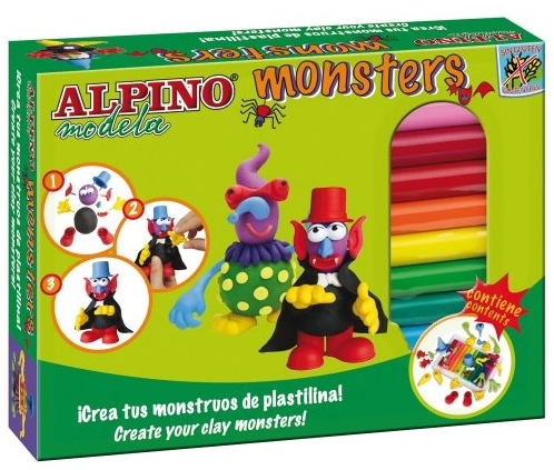 Kit 12 culori plastilina   4 seturi accesorii, Alpino Monsters