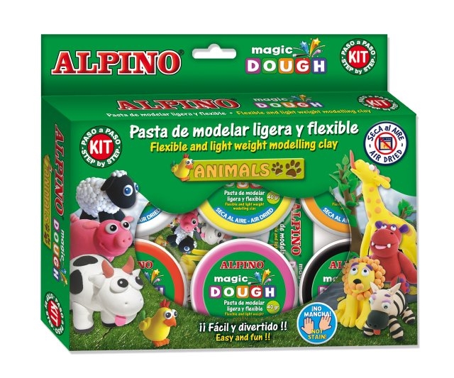 Kit 6 culori x 40gr plastilina magica + 4 seturi accesorii, ALPINO Animals