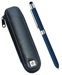 Pix multifunctional de lux PENAC Slim Touch + etui din piele, corp bleumarin - accesorii argintii