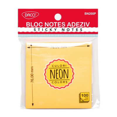 Bloc notes adeziv 76 x 76 mm, portocaliu neon