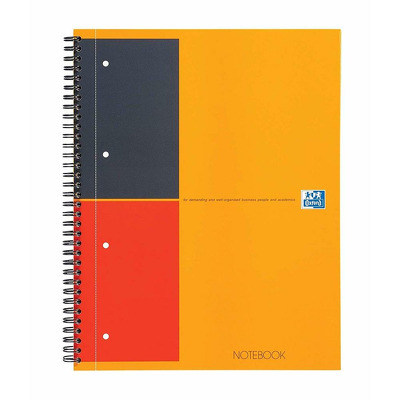 Caiet cu spirala A4  dictando, Oxford Int. Notebook, 80 file-80g/mp, 4 perf., coperta carton rigid