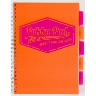 Caiet cu spirala si separatoare Pukka Pad Project Book Neon A4, 200 pag matematica, portocaliu