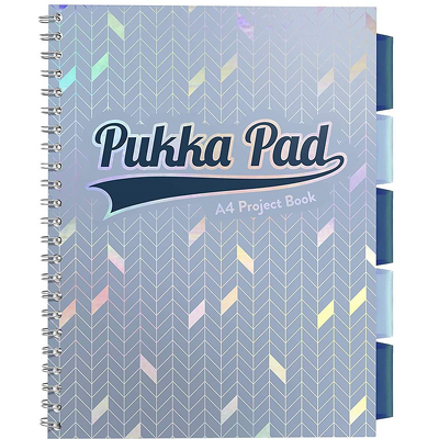 Caiet cu spirala si separatoare Pukka Pads Project Book Glee 200 pagini dictando A4, albastru deschis