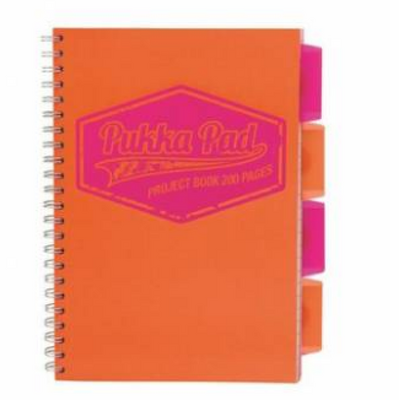 Caiet cu spirala si separatoare Pukka Pads Project Book Neon B5 200 pagini matematica portocaliu