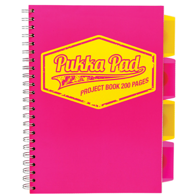 Caiet cu spirala si separatoare Pukka Pads Project Book Neon B5 200 pagini matematica roz