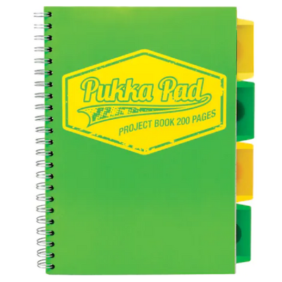 Caiet cu spirala si separatoare Pukka Pads Project Book Neon B5 200 pagini matematica verde