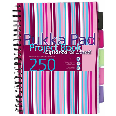 Caiet cu spirala si separatoare Pukka Pads Project Book Stripes A4, dictando, roz