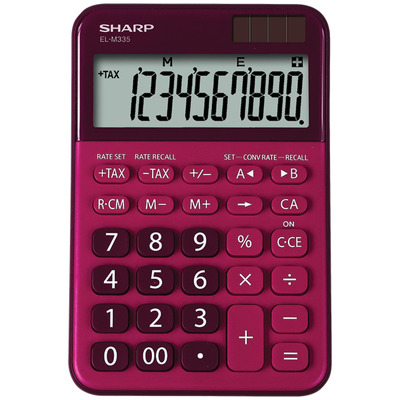 Calculator de birou, 10 digits, 149 x 100 x 27 mm, dual power, Sharp EL-M335BRD - rosu