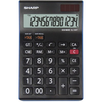 Calculator de birou, 14 digits, 176 x 112 x 13 mm, dual power, Sharp EL-145TBL - negru