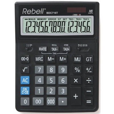 Calculator de birou, 16 digits, 206 x 155 x 35 mm, dual power, Rebell BDC 716M - negru