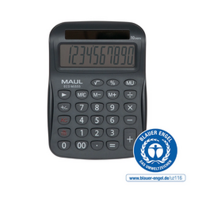 Calculator de birou Maul ECO MJ555, 8 digits, realizat din plastic reciclat, incarcare solara- gri