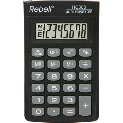 Calculator de buzunar, 8 digits, 114 x 69 x 18 mm, Rebell HC308 - negru