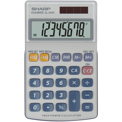 Calculator de buzunar, 8 digits, 116 x 71 x 17 mm, dual power, capac plastic, Sharp EL-250S - gri