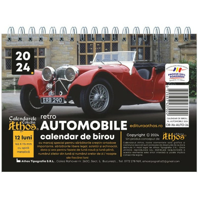 Calendar de birou 2024, Automobile retro, 11, 5x16, 5 cm, 12 pagini