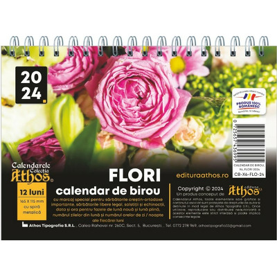 Calendar de birou 2024, Flori, 11, 5x16, 5 cm, 12 pagini