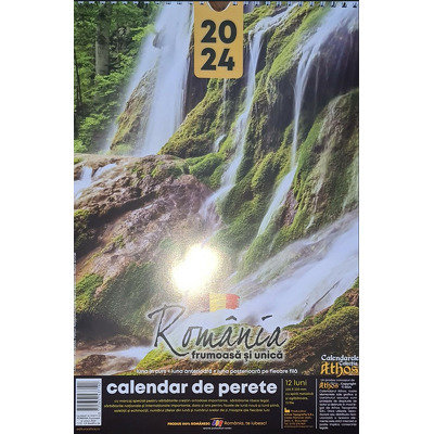 Calendar de perete X4 cu spira metalica si agatatoare, 2024. Romania, frumoasa si unica