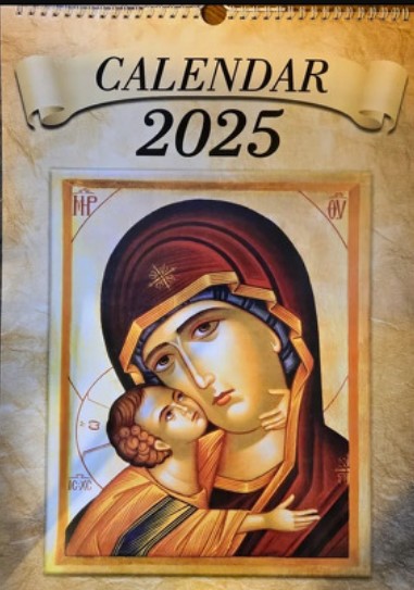 Calendar religios X4 de perete cu spira metalica si agatatoare, 2025