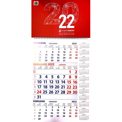 Calendar triptic de perete, pe anul 2022