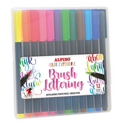 Carioca pentru caligrafie, varf tip pensula, 12 culori/set, ALPINO Color Experience