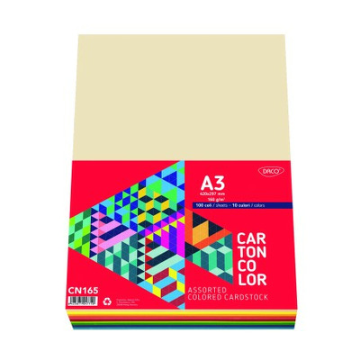 Carton color CN165 160 g/mp A3 100 coli 10 culori