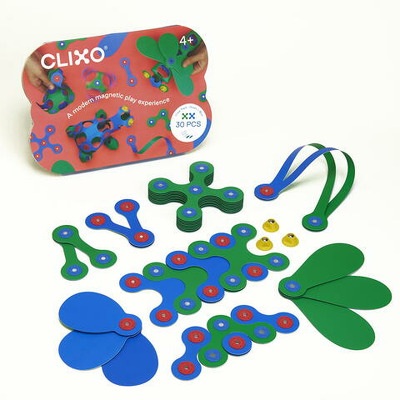 Clixo joc magnetic de construit - Crew Albastru si Verde (30 piese)