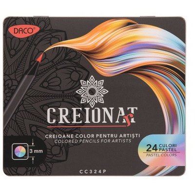 Creioane colorate pentru artisti 24c pastel, cutie metalica