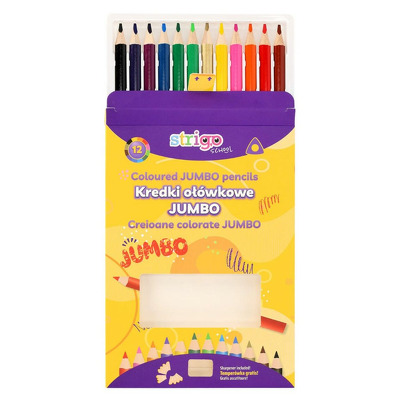 Creioane colorate Strigo Jumbo, triunghiulare, cu ascutitoare, 12 culori