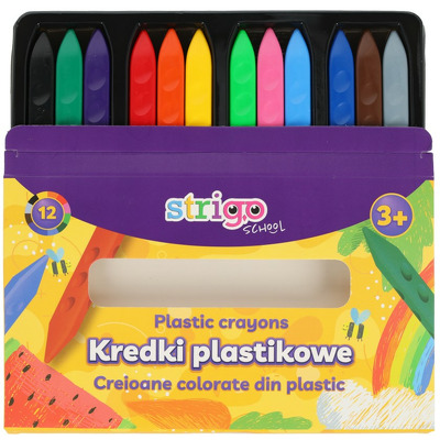 Creioane colorate Strigo triunghiulare, plastic, 12 culori SSC399