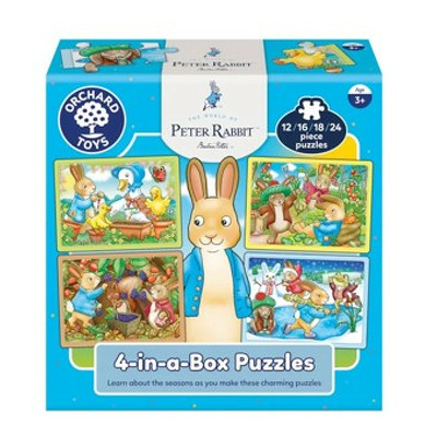 Cutie puzzle x 4 Peter Rabbit, 4 puzzle uri (12 , 16, 18, respectiv 24 piese)