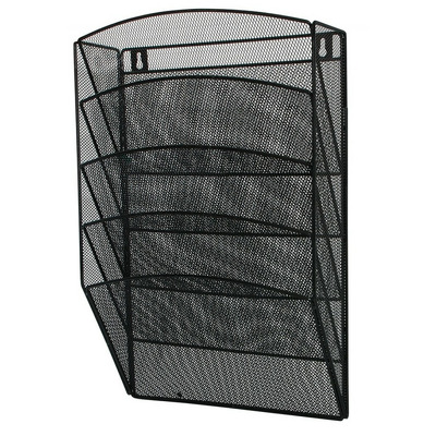 Display metalic Mesh, pentru pliante si cataloage, de perete,  5 x A4, Q-Connect - negru