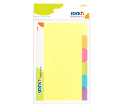 Divider notes autoadeziv cu 6 separatoare, 148 x 98 mm, 60 file, Stick - 6 culori neon