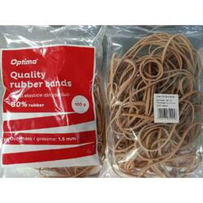 Elastice pentru bani, 60% cauciuc, 100gr./punga, D 90, grosime 3mm x 1.5mm, Optima - natural