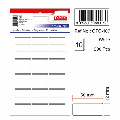 Etichete autoadezive albe, 12 x 30 mm, 300 buc/set, Tanex