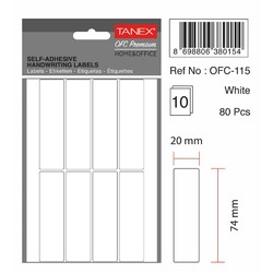 Etichete autoadezive albe, 20 x 74 mm, 180 buc/set, TANEX