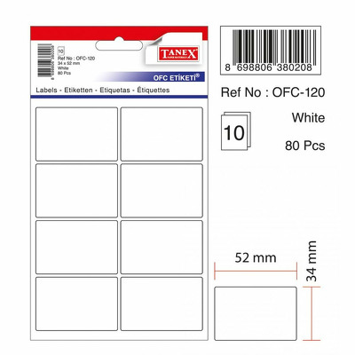 Etichete autoadezive albe, 34 x 52 mm, 80 buc/set, Tanex