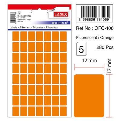 Etichete autoadezive color, 12 x 17 mm, 280 buc/set, Tanex - orange fluorescent