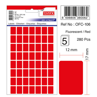 Etichete autoadezive color, 12 x 17 mm, 280 buc/set, Tanex - rosu fluorescent