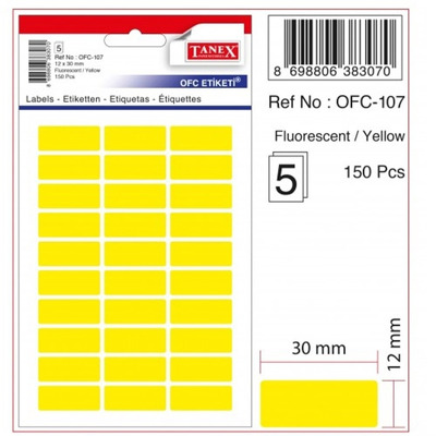 Etichete autoadezive color, 12 x 30 mm, 150 buc/set, Tanex - galben fluorescent