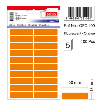 Etichete autoadezive color, 13 x 50 mm, 100 buc/set, Tanex - orange fluorescent