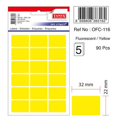 Etichete autoadezive color, 22 x 32 mm, 180 buc/set, Tanex - galben fluorescent