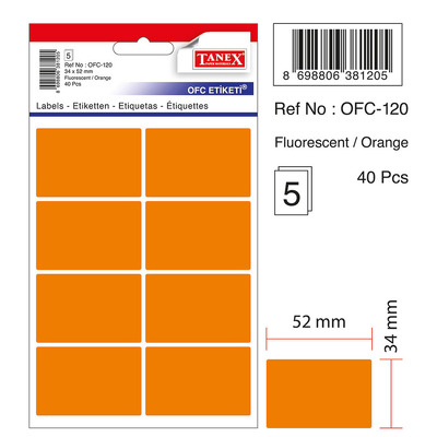 Etichete autoadezive color, 34 x 52 mm, 40 buc/set, Tanex - orange fluorescent