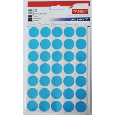 Etichete autoadezive color - albastru, D19 mm, 175 buc/set, Tanex