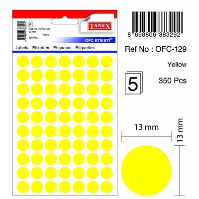 Etichete autoadezive color, D13 mm, 350 buc/set, Tanex - galben