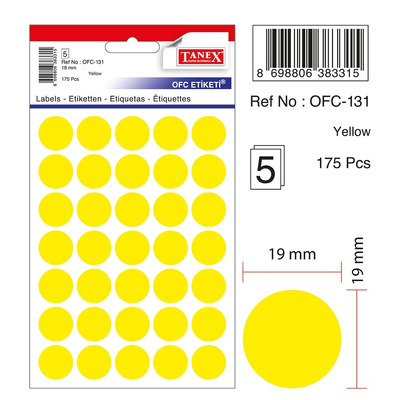 Etichete autoadezive color, D19 mm, 175 buc/set, Tanex - galben