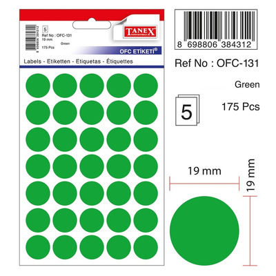 Etichete autoadezive color, D19 mm, 175 buc/set, Tanex - verde