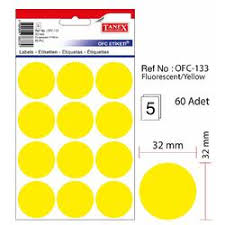 Etichete autoadezive color, D32 mm, 60 buc/set, Tanex - galben