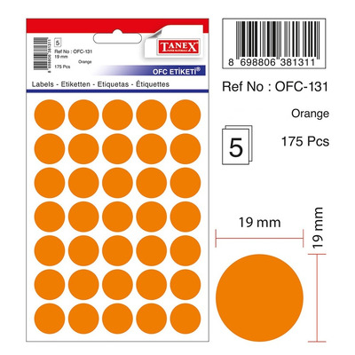 Etichete autoadezive color - orange, D19 mm, 175 buc/set, Tanex